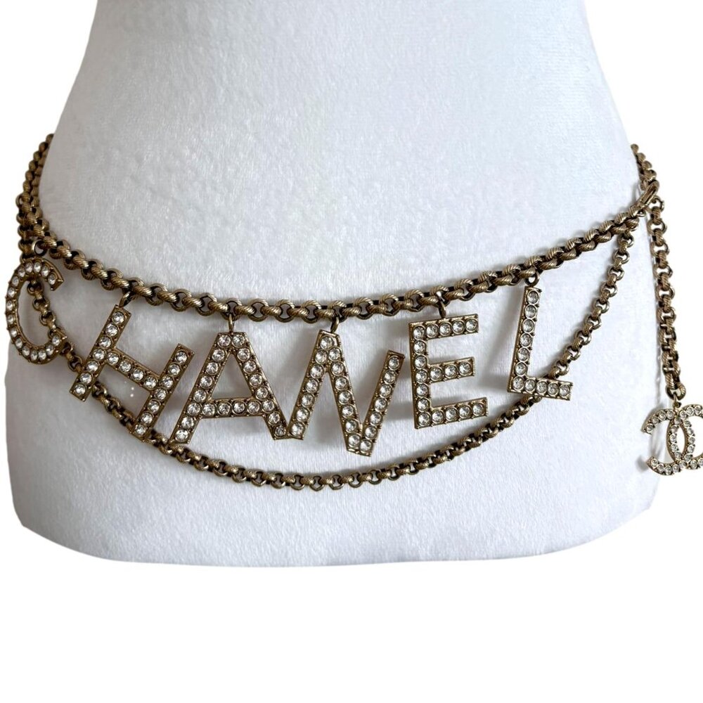 Vintage Lagerfeld Chanel Crystal Logo Chain Belt Necklace Bag Jewelry